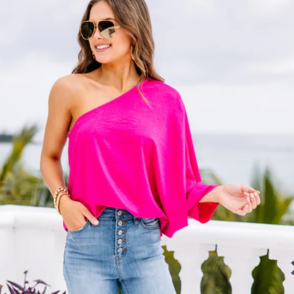 Go Where You Choose Fuchsia Pink One Shoulder Top - Picture 2 of 7